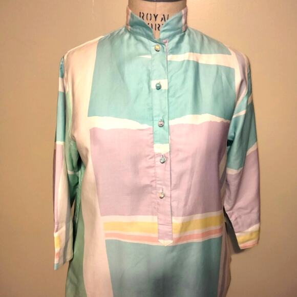 Catherine Ogust Penthouse Gallery Pastel Print Dress Caftan Vintage 80s S - Picture 10 of 10